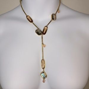 Swarovski long necklace with Smokey toned gemstones in gold